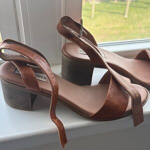Steve Madden Brown Leather Slingback Block Heel Sandals
